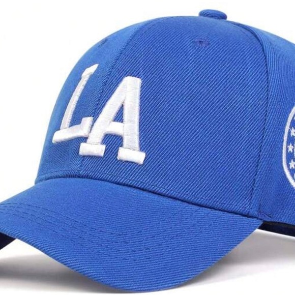 NEW MEN'S LA EMBROIDERY BASEBALL HAT- BLUE & WHITE- ADJUSTABLE - Picture 4 of 5